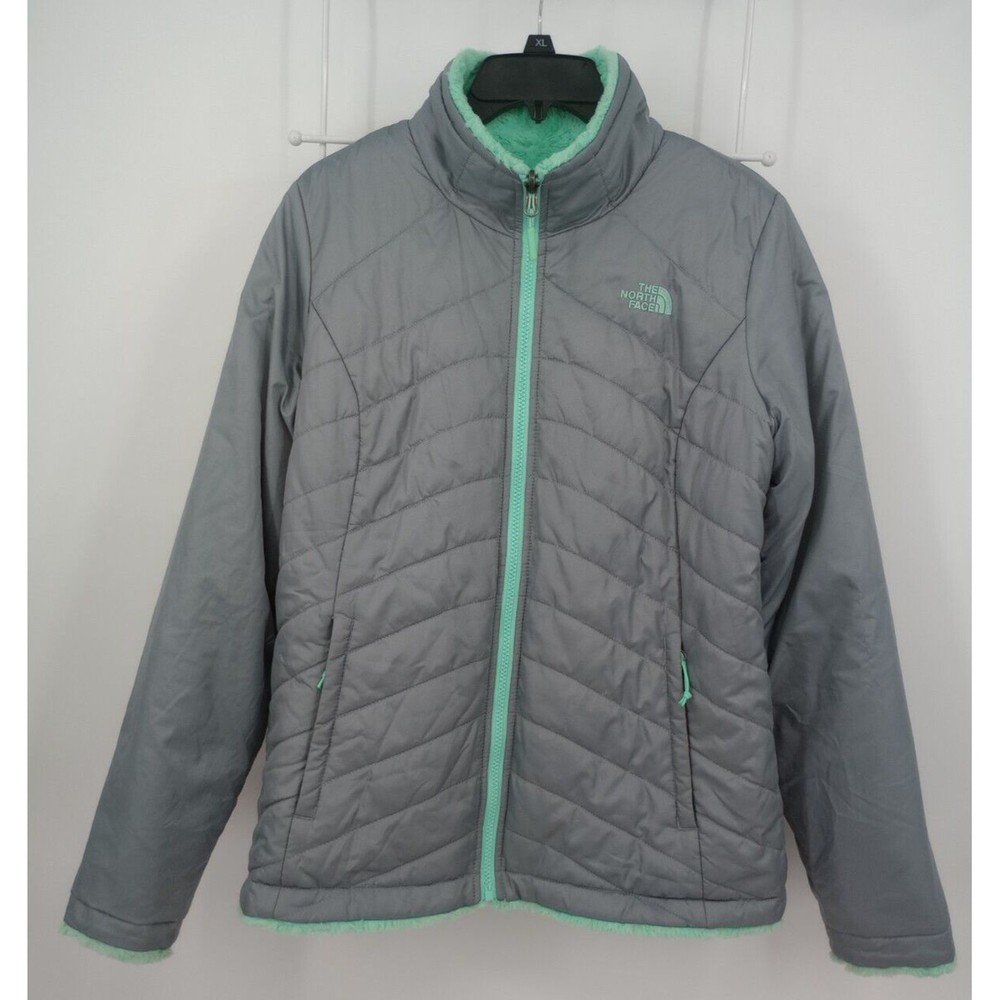 The North Face Reversible Mossbud Gray Fleece Insulated Full Zip Jacket Size M